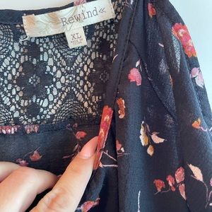 Black floral cold shoulder long sleeve top